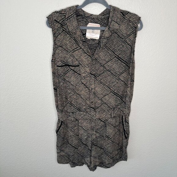 Anthropologie Hei Hei Romper M Boho Button Front V Neck Collared Casual Sleevele - Picture 1 of 10